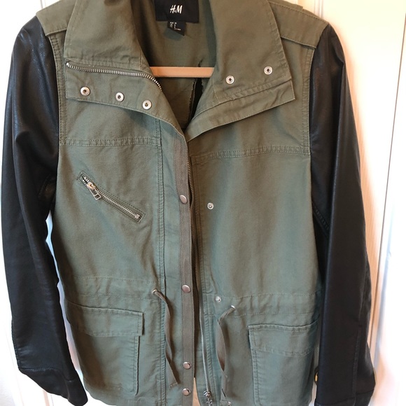 H&M faux leather sleeve army jacket - Picture 1 of 5